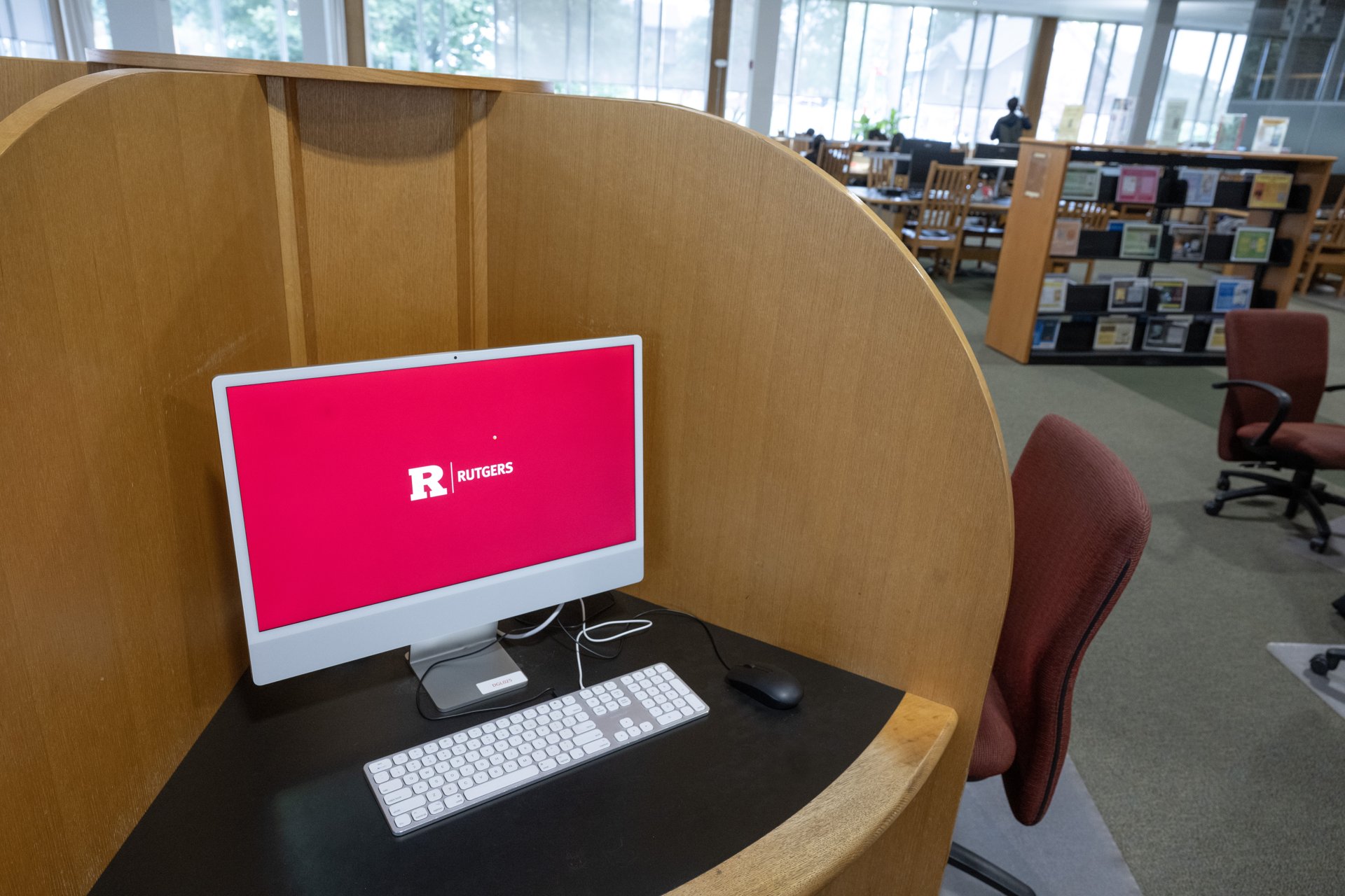 A computer workstation in a Rutgers library